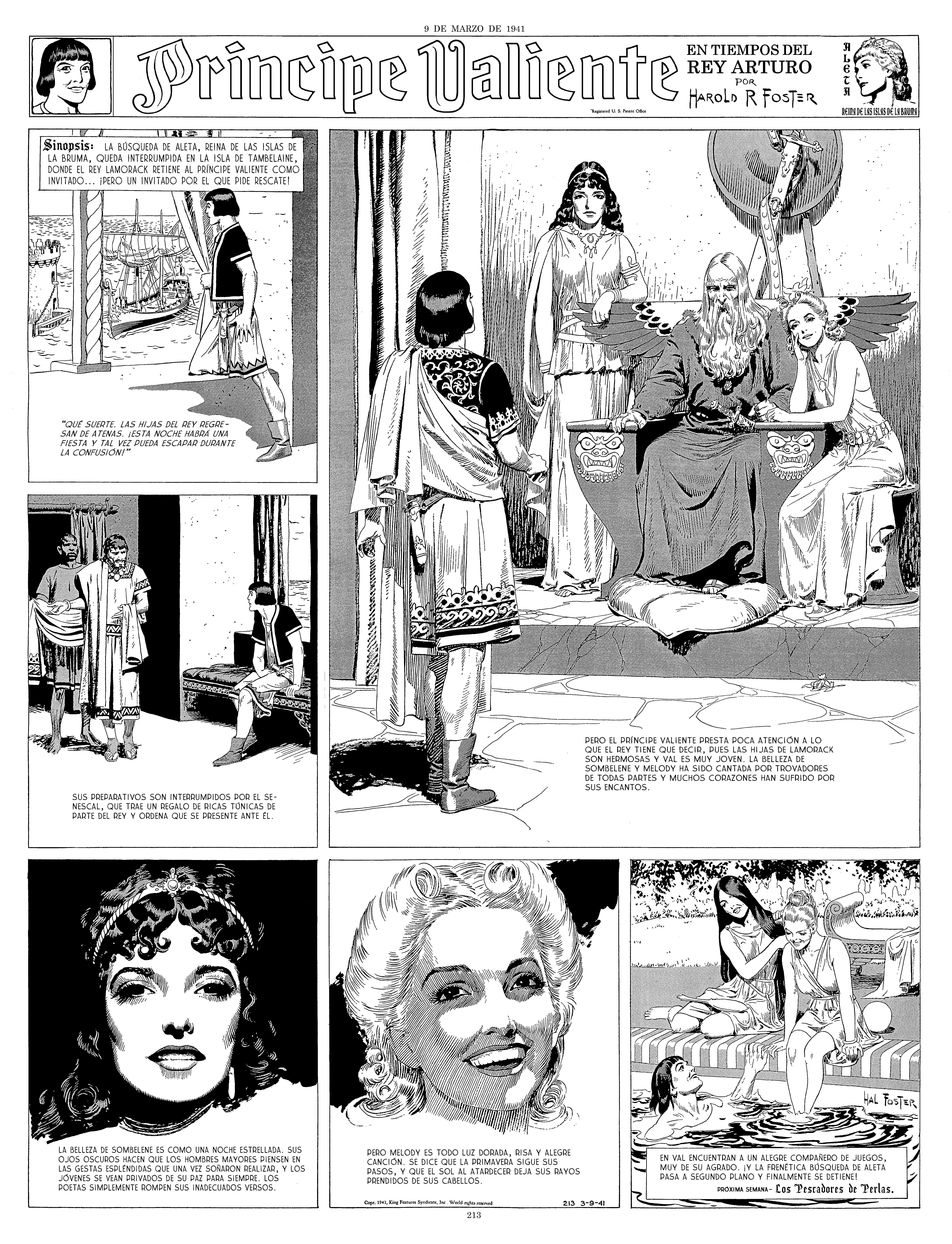 Un ejemplo de las páginas de Príncipe Valiente, en la edición de Manuel Caldas